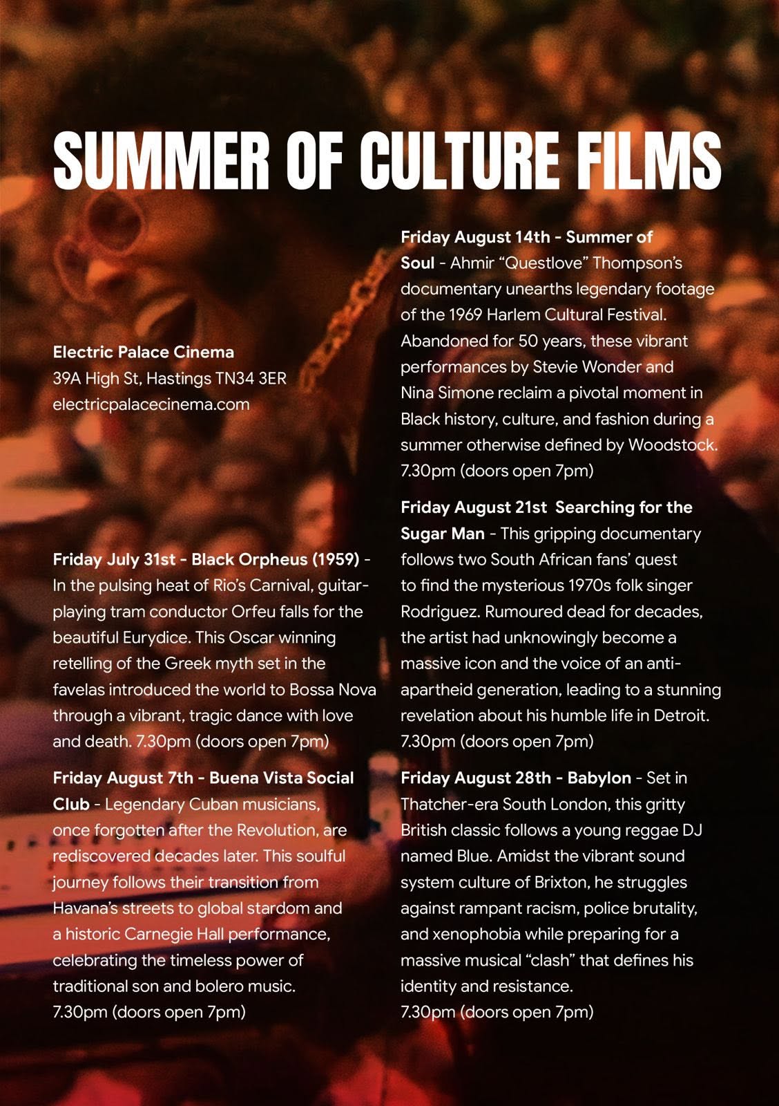 Summer of Culture Films listings at Electric Palace Cinema