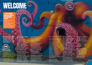 Welcome spread with octopus mural artwork